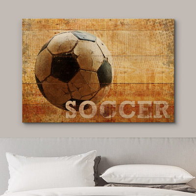 Sport " Vintage Soccer Ball On Wood Effect Panels Sports Athletes Photography Modern Art Contemporary Urban "