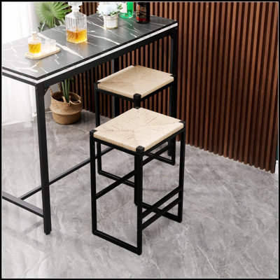 Ensemble de 2 tabourets de bar sans dossier avec corde de papier durable pour comptoir de cuisine, parfait pour les sièges modernes et polyvalents.
