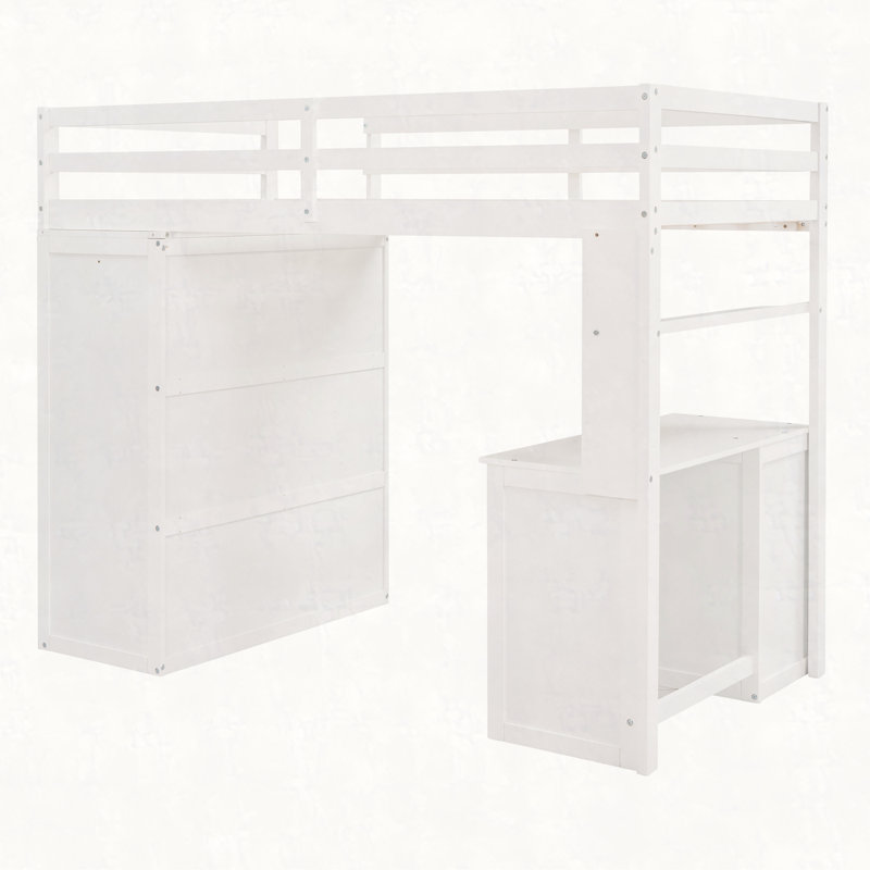 Lit mezzanine avec tiroirs, bureau et garde-robe, Blanc