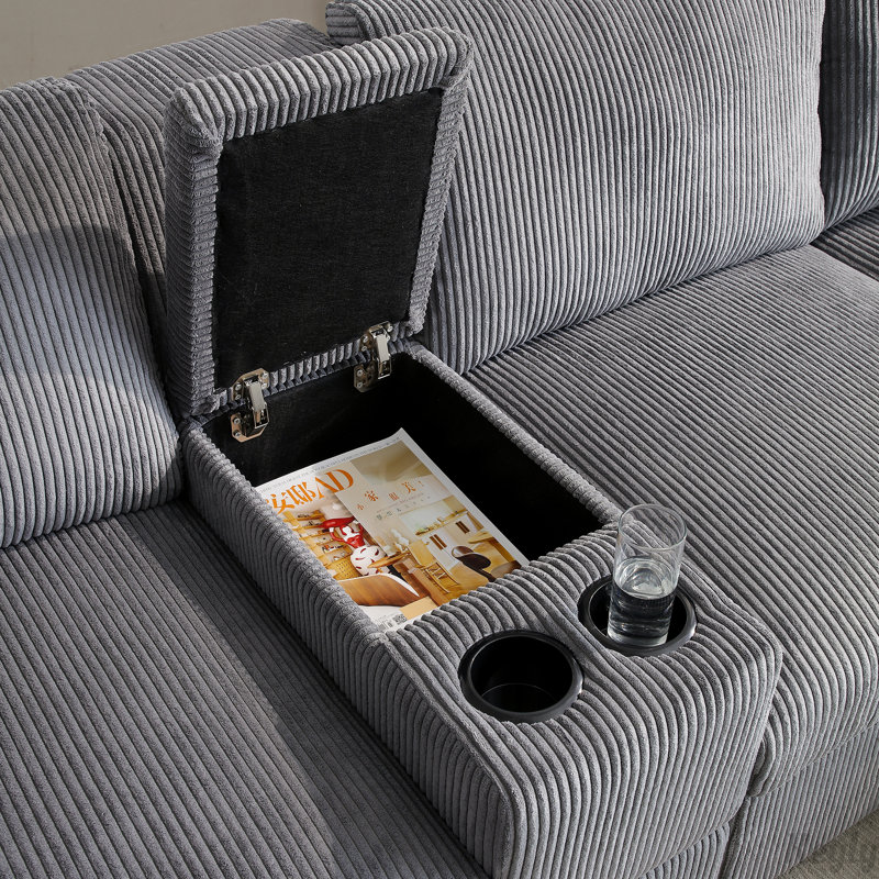 126" Oversized U Shaped Cloud Couch Sectional Sofa with Console,Cup Holder, Gray
