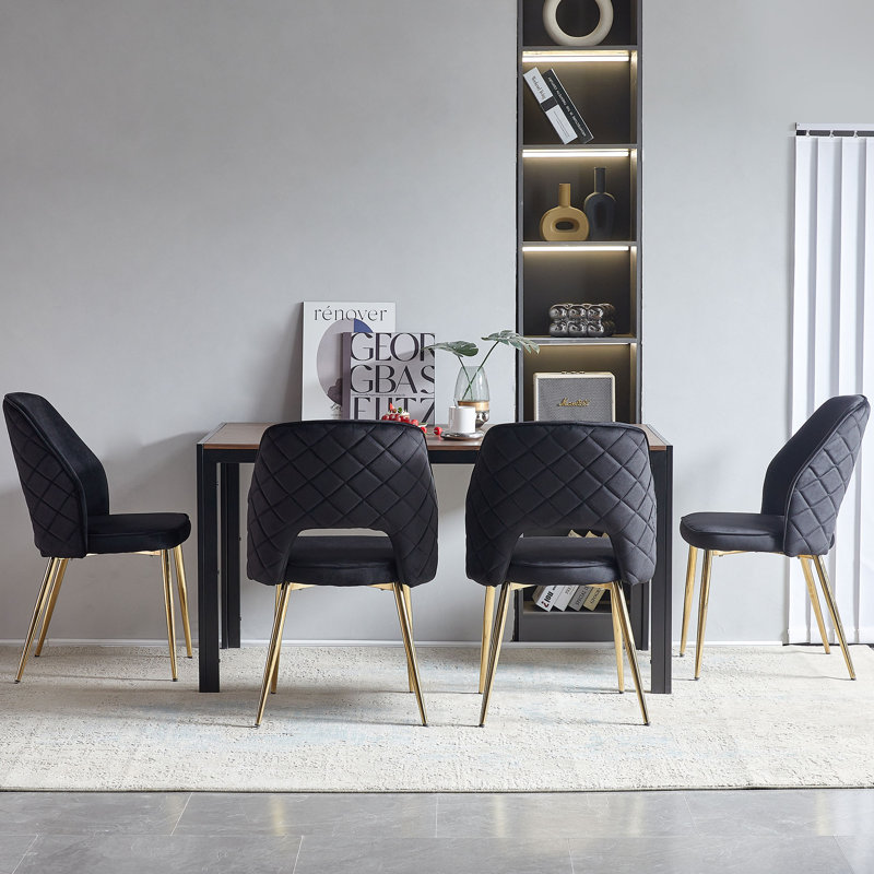 Open Back Dining Chairs, Velvet, Golden Leg, Black