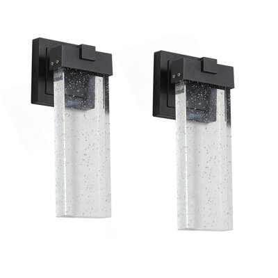 2-Pack Outdoor Wall Light Fixture, Weatherproof LED Wall Sconce With Bubble Crystal And Light Sensor - 12W Per Lamp