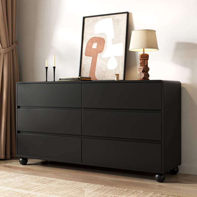 Commode 6 tiroirs, l 55,1 po, Noir
