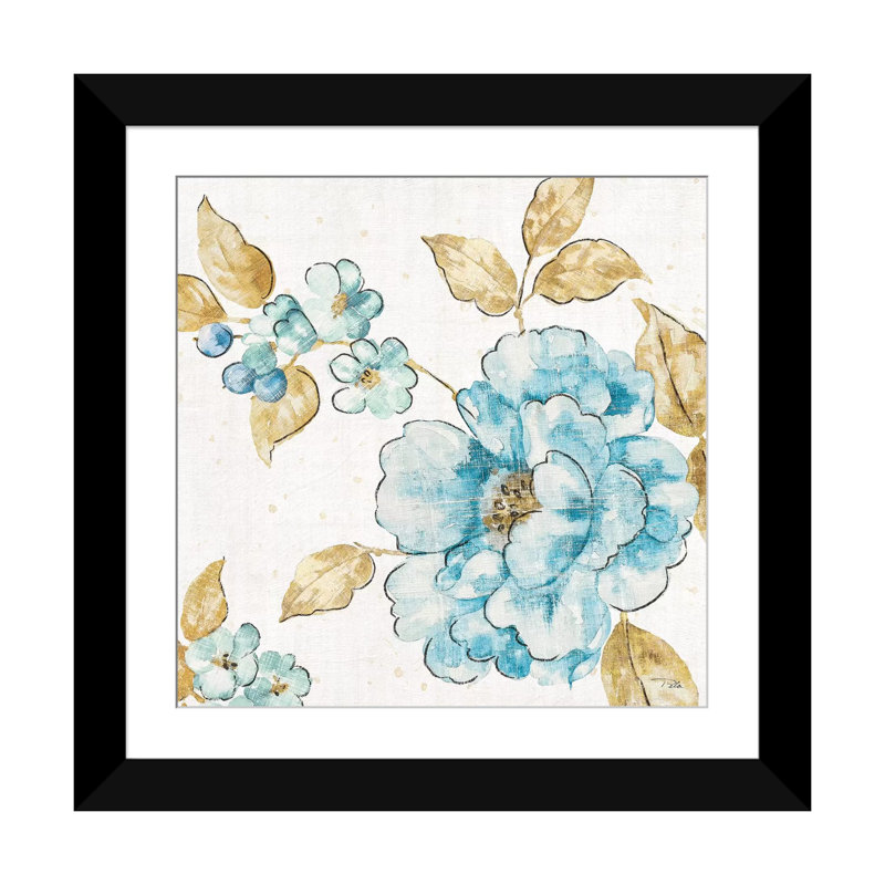 « blue fleur iii », reproduction d’impression sur toile tendue, H 16 po x l 16 po x P 1 po, Papier beaux-arts encadré noir