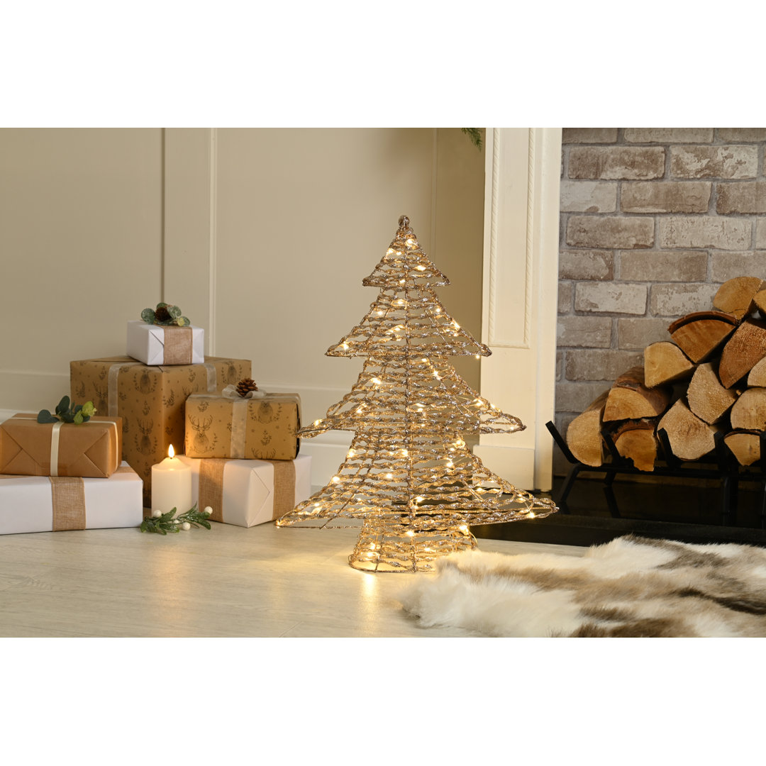 60cm Lit Champagne Gold Glitter Christmas Tree Warm White LED Battery Decoration - Image 2