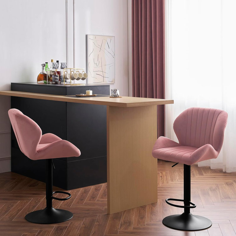 Oumar Swivel Upholstered Adjustable Height Counter Stool with Metal Frame, Pink