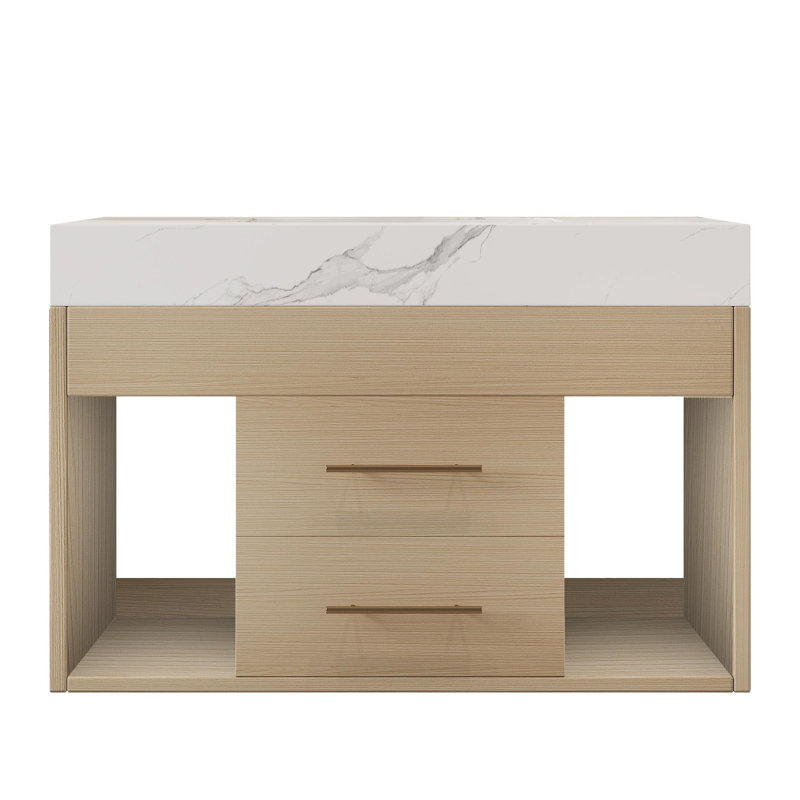 Meuble-lavabo flottant avec lavabo en céramique, Bois