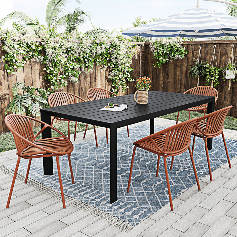 Ensemble repas d'extérieur 7 pièces avec chaise empilable, Orange