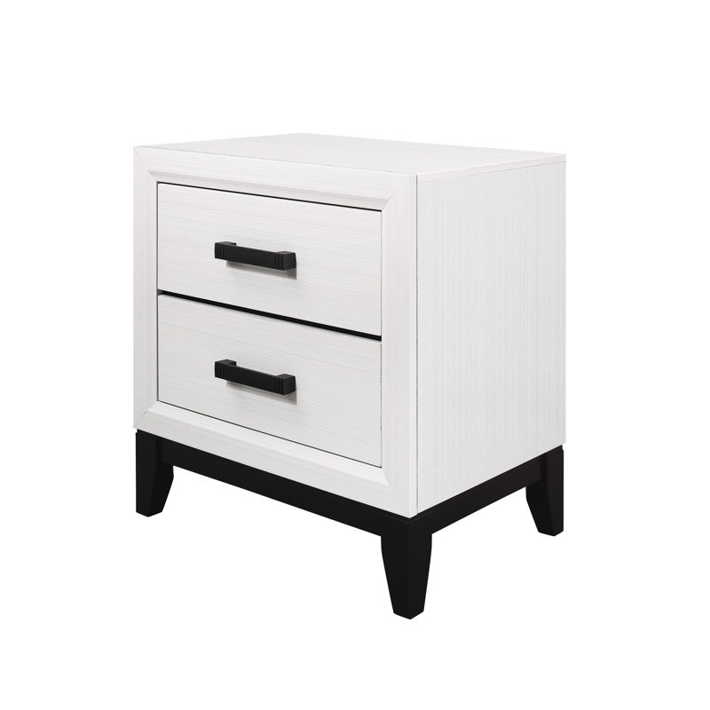 White 2 Nightstand - Mirage Design, Centre Glide, Black Hardware, Rubber Wood Created Design Wood, Finish