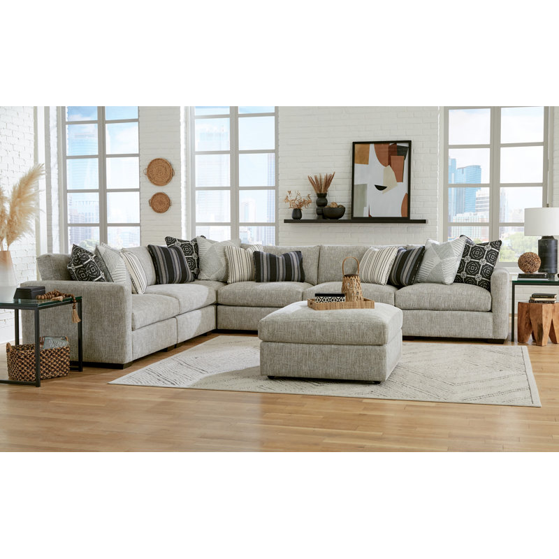 Canapé modulaire de coin avec repose-pieds Zisa, Blanc Ida