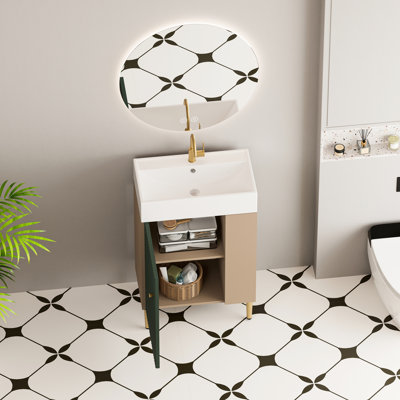 Meuble-lavabo compact de 21,6 po, armoire à fermeture douce, rangement à droite et meuble-lavabo facile d'entretien, bois, porte et rangement à main