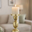 Porte-bougie Doz, base en marbre blanc, tige sphérique dorée de 19 pouces-124246089