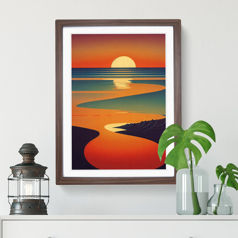 Dashing Sunset Abstract - Framed Print, 64cm H x 46cm W x 2cm D, Walnut