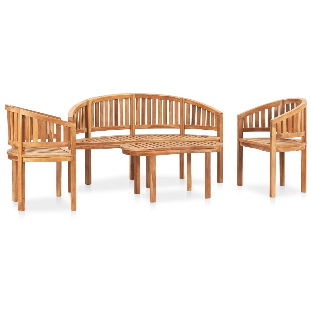 Loon Peak® 4 Piece Banana Patio Lounge Set Solid Teak Wood | Wayfair