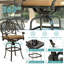  Ensemble de bar d'extérieur 5 pièces avec table de patio en aluminium coulé à 3 niveaux et demi-lune de 75 po et 4 tabourets pivotants rembourrés, grand ensemble de bar pour l'extérieur pour jardin, cour et terrasse
