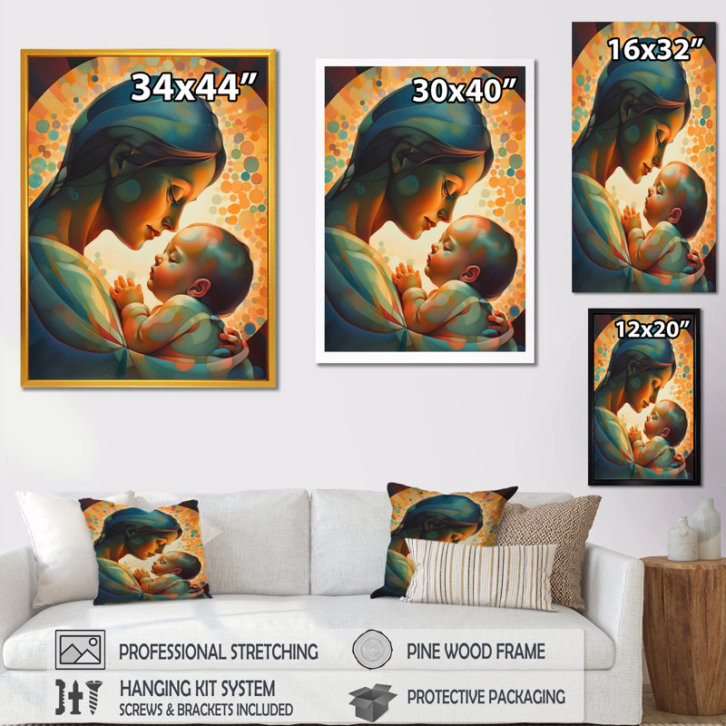 Ange gardien embrassant le bébé II - impression, H 20 po x l 12 po x P 1 po, Toile tendue