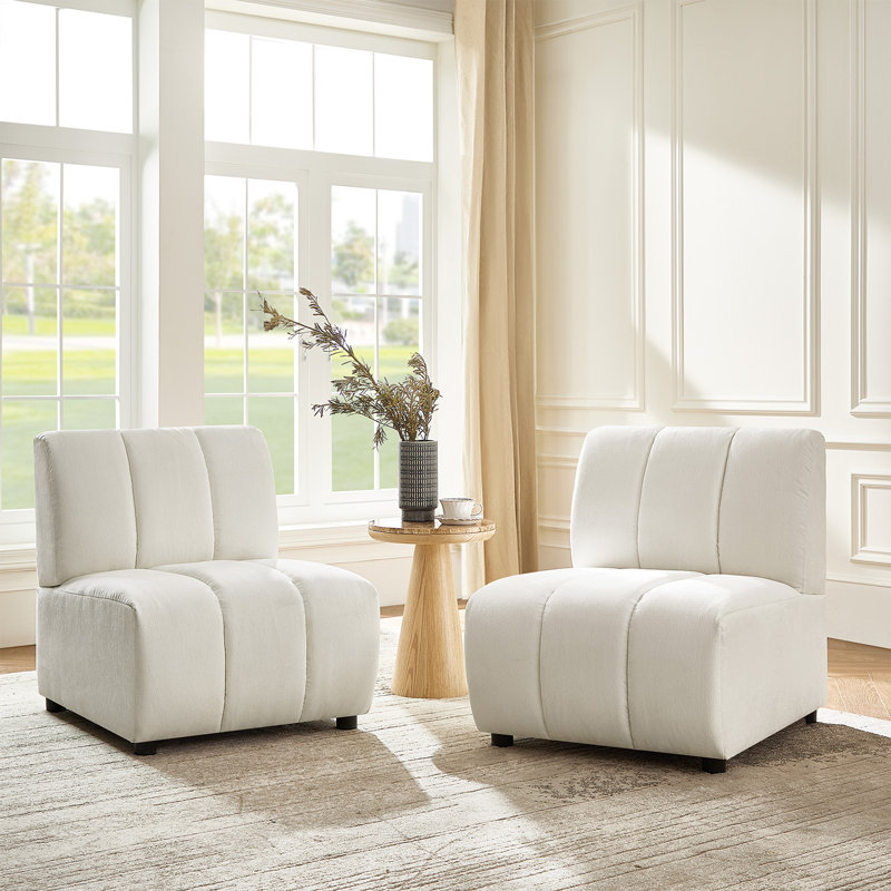 Shalon 56" Modern Modular Chenille 2-Piece Channel Tufted Loveseat , Ivory