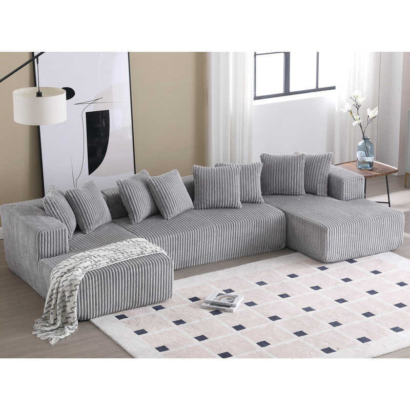 Canapé modulaire surdimensionné en forme de U avec 8 coussins Boneless, Velours côtelé gris