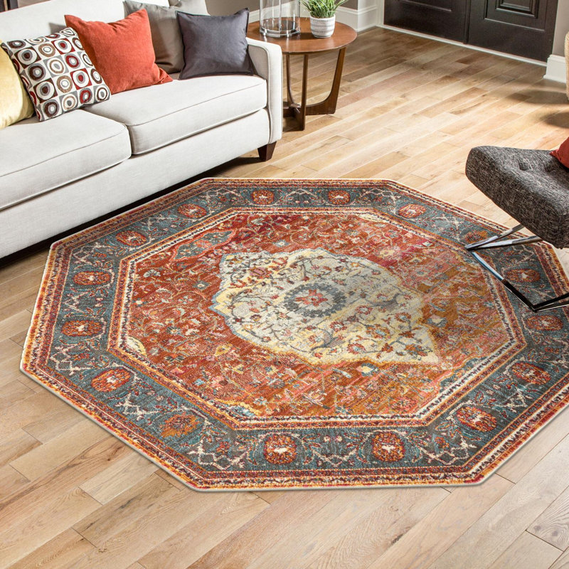 Folmar Oriental Rust Red Area Rug, Octagon 7'1" x 7'1"