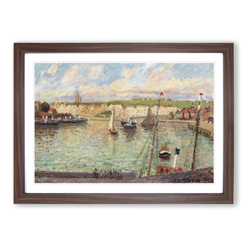 Dieppe Port by Camille Pissarro - Picture Frame Painting, 36cm H x 48cm W x 2cm D, Walnut Framed