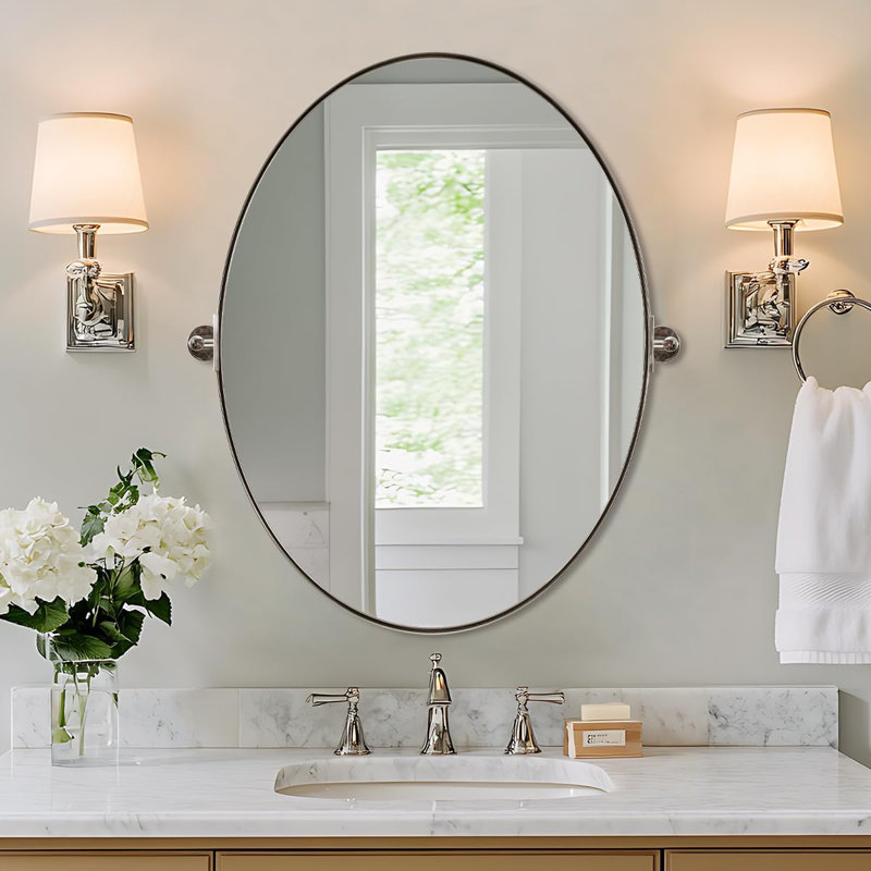  Tilting Oval Bathroom Vanity Wall Mirror | Adjustable Pivot Stainless Steel Frame, Polished Chrome, 36" x 24"