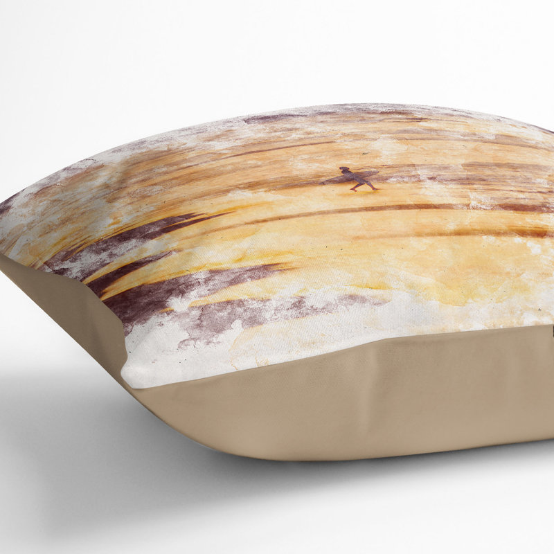 Heading into the Surf Watercolour Cushion with Filling, 40cm H x 40cm W x 15cm D, Stone