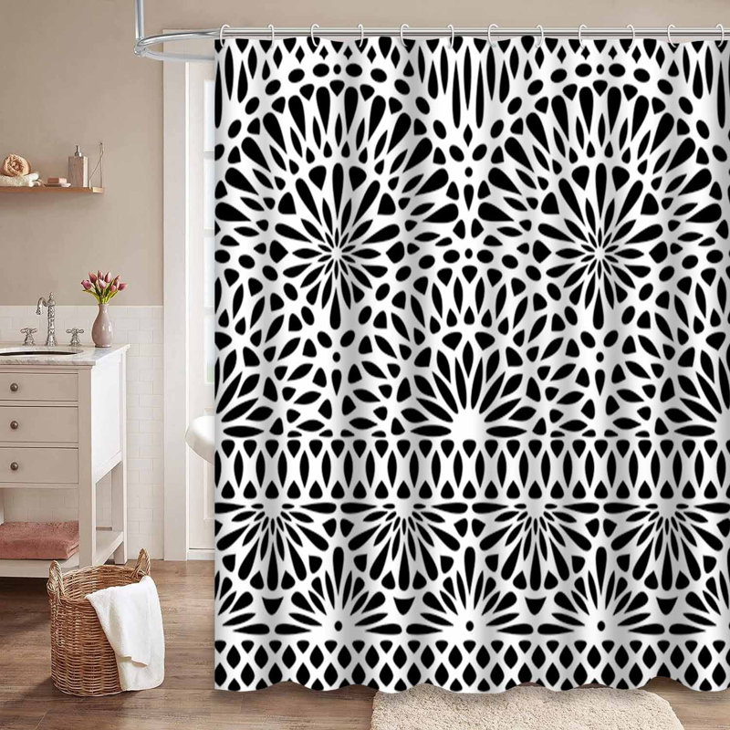 Rideau de douche noir et blanc avec 12 crochets Architecture Paris France, L 72 po x l 72 po