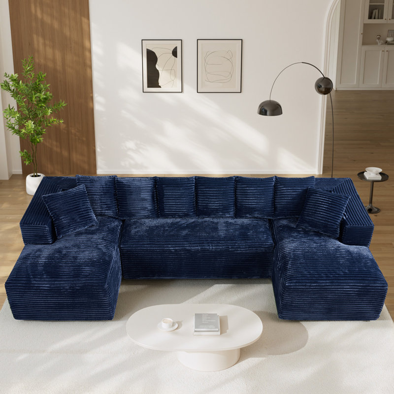 Canapé modulaire surdimensionné avec coussins Adame Boneless Compression, Bleu, En form de U, Face à la gauche