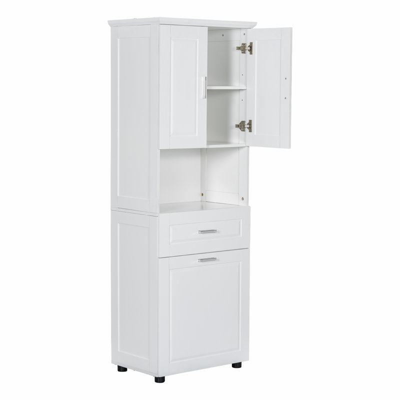 Grande armoire de salle de bain avec panier à linge, Blanc