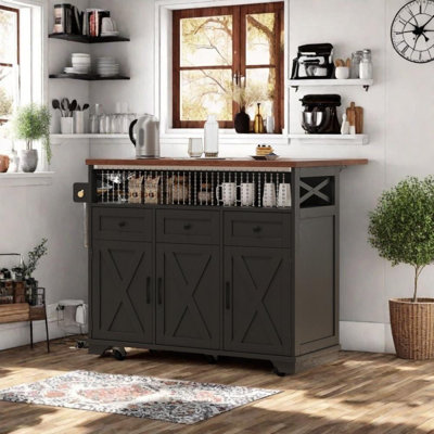 Farmhouse Kitchen Island with Drop Leaf