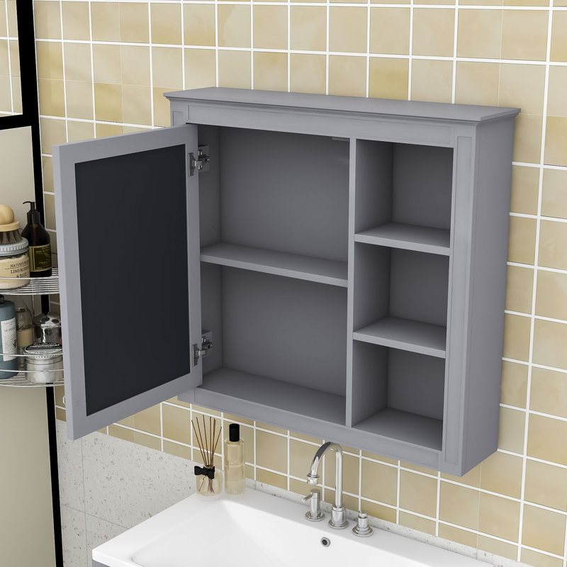 Armoire à pharmacie murale Yaliyah avec miroir et tablettes réglables, Gris