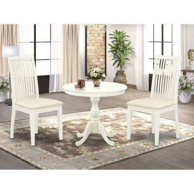 3 Piece Dining Room Table Set Includes 1 Dinner Table and 2 linen white Kitchen Chairs with Slatted Back - linen white Finish