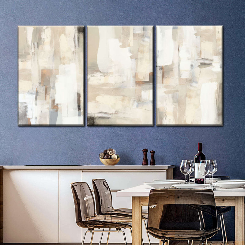 Abstract Soft Beige Triptych Multi Piece Canvas Print, 36" H x 74" W x 1.25" D