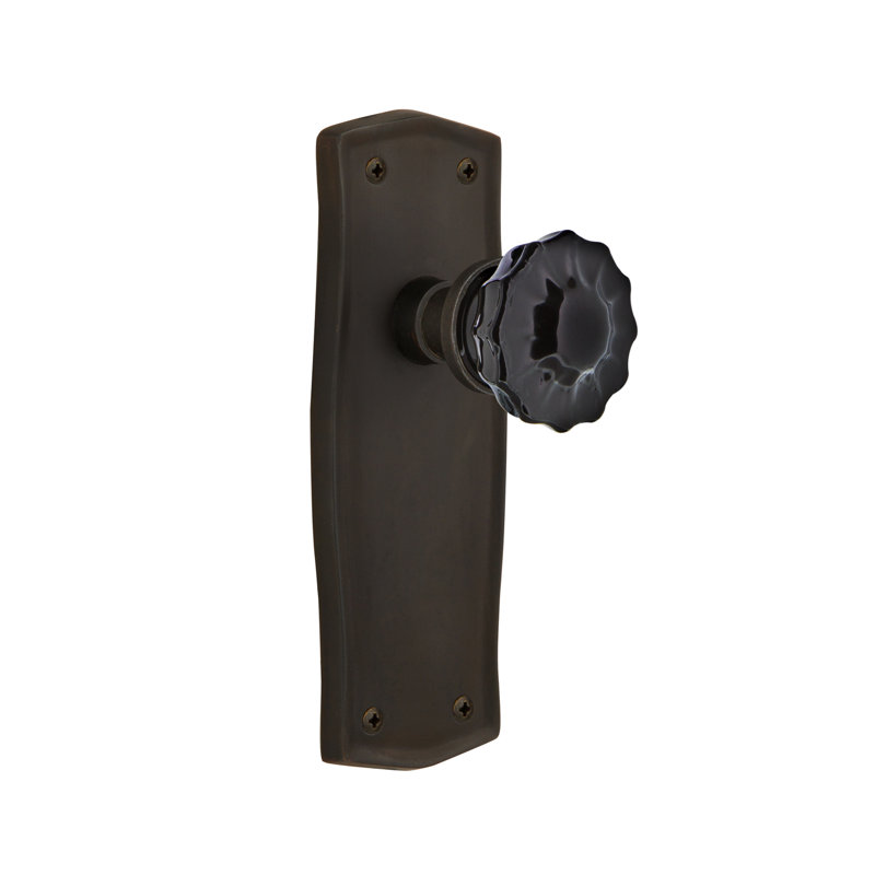 Plaque Prairie avec bouton de porte en cristal noir, Bronze frotté à l'huile