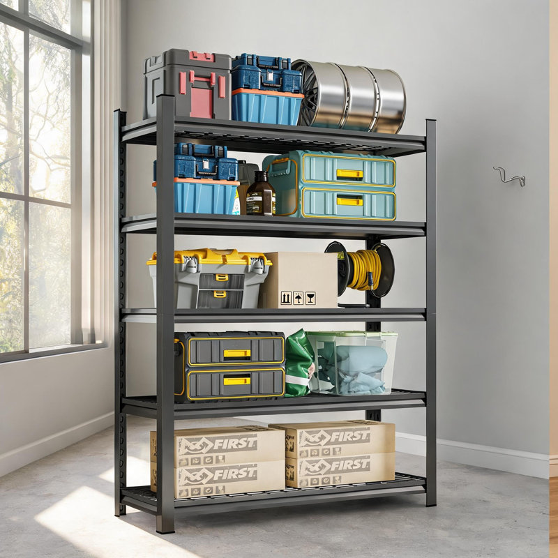 Étagère de rangement robuste à 5 niveaux avec rangement en métal noir classique, capacité de poids de 2 500 lb, H 71,2 po x L 47,24 po x P 23,62 po