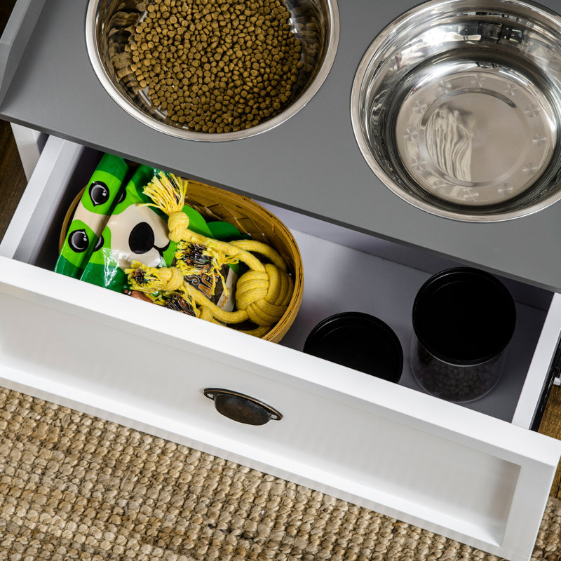 Installation d'alimentation blanche pour chien - Bols surélevés hygiéniques et rangement, rangement pour grands chiens
