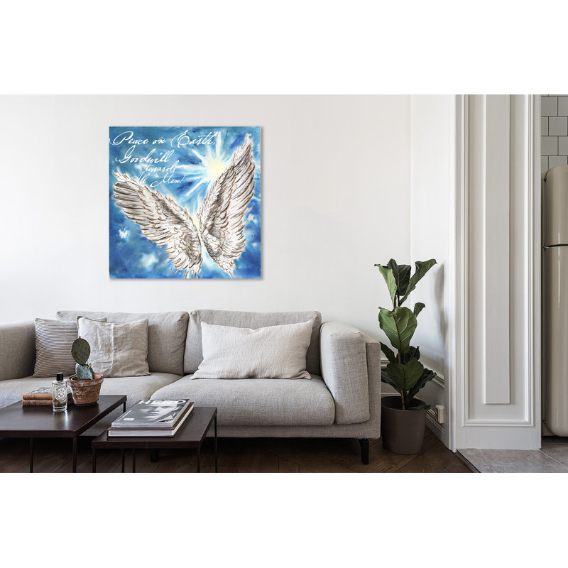 Watercolour Angel's Wings: Peace On Earth - Wrapped Canvas Painting, 31 cm H x 31 cm W