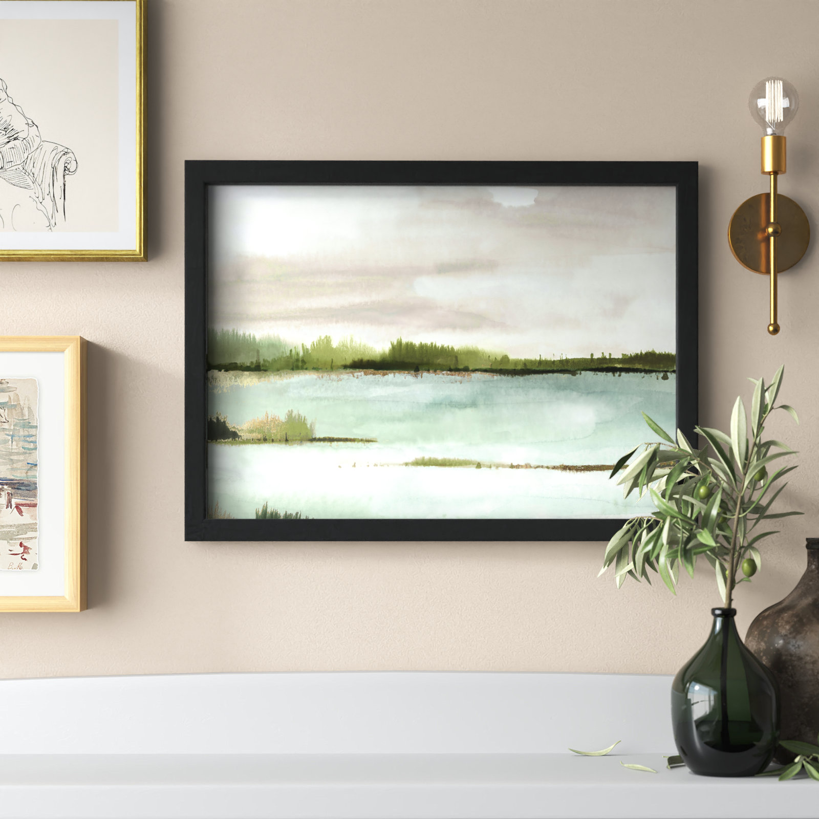 Silent Lake, Black Framed, 14" H x 16" W x 1.12" D