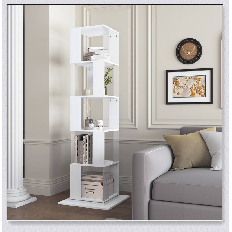 Étagère rotative, étagère au sol, bibliothèque simple avec plaque acrylique, multifonction pour étudiants, Blanc