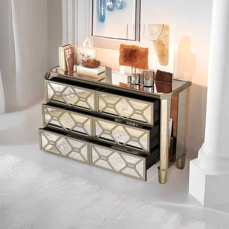 Commode en bois massif à 6 tiroirs 47,24 po Mellisha