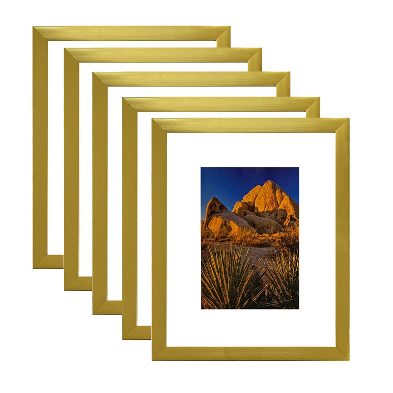 Cadres photo en PVC, cadres photo muraux avec verre HD et carton, ensemble de 5, Gold