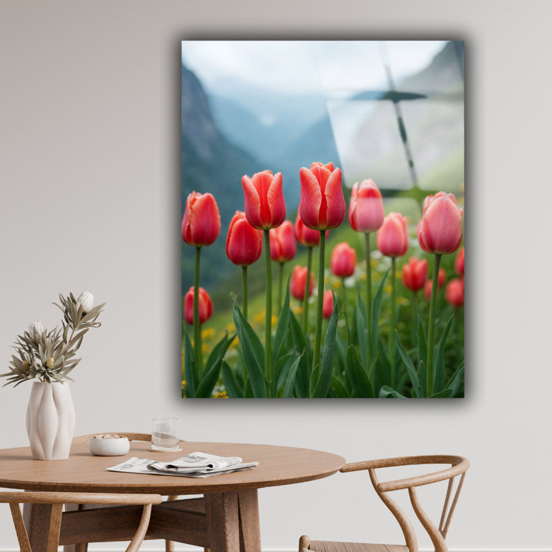 Tulipe, art mural en verre trempé floral, H 30 po x l 20 po