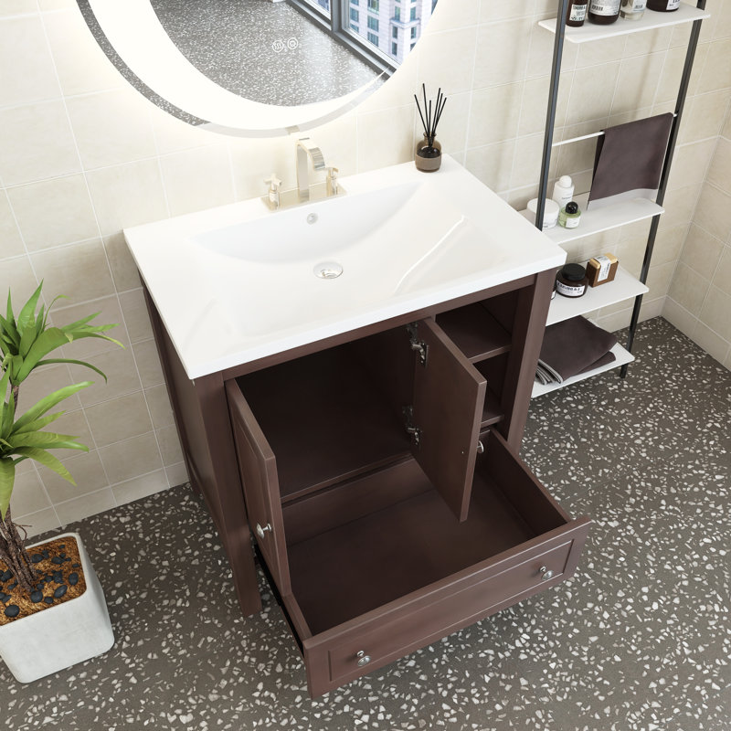 Meuble-lavabo simple 30 po avec plateau en céramique Cheris, Brun