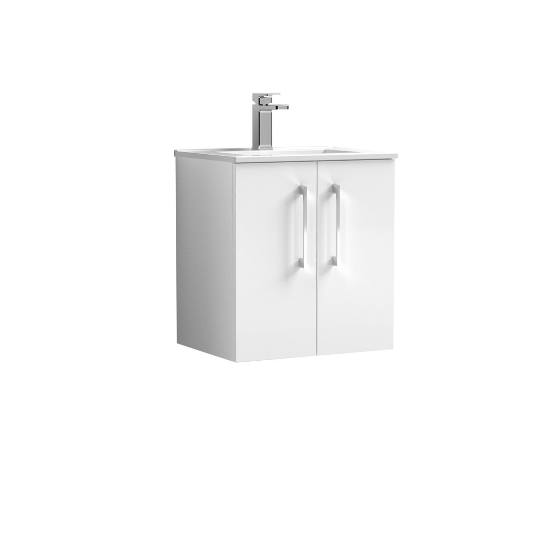 Nuie Arno 500mm Wall Hung 2 Door Vanity & Minimalist Basin - Gloss White - Image 2
