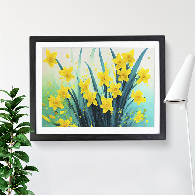 Daffodil Flower Splash - Framed Print, Black, 34cm H x 46cm W x 2cm D