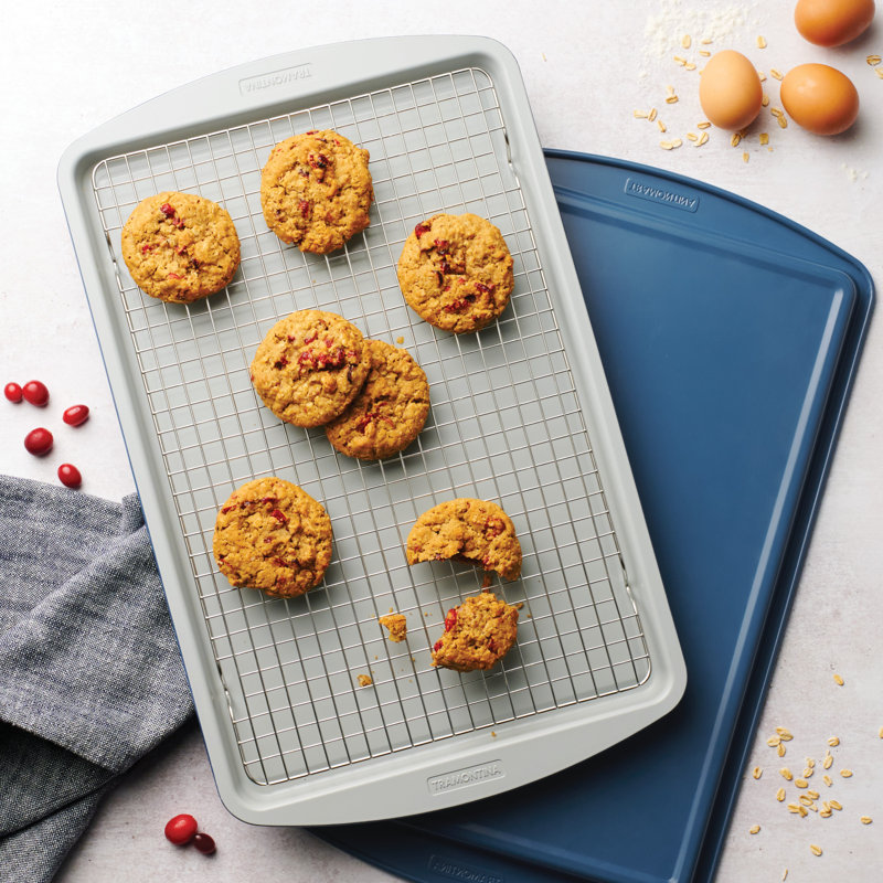 Tramontina Blue and Gray Aluminum Non-stick Cookie Sheet Set with Rack