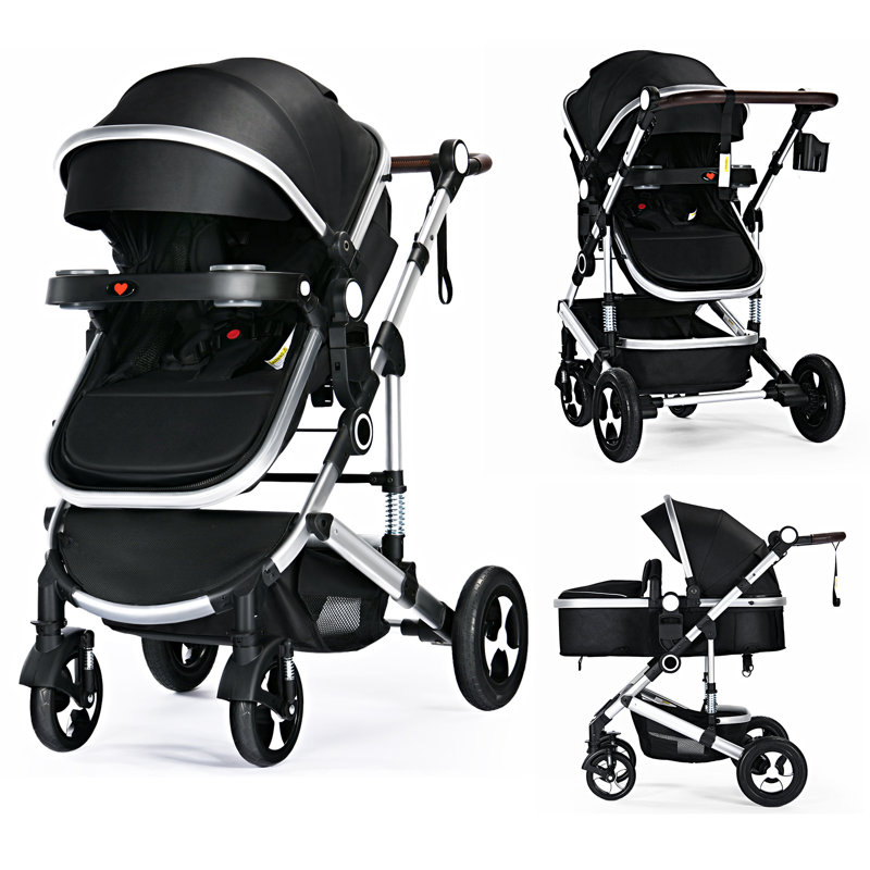 Baby Stroller, Foldable Infant Carriage, Bassinet Stroller for Newborn and Infant, Black