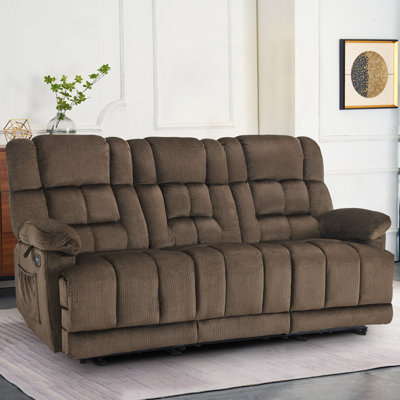 Power Reclining Sofa with Convertible Drop-Down console, Heat and Massage, 3 Seat Recliner Couch by Wildon Home