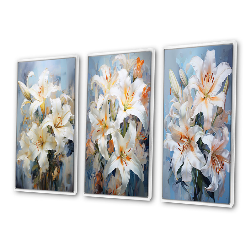 Ensemble de 3 impressions murales beige et jaune Pure Lily Beauty Whispers, H 40 po x l 60 po, Cadre flottant blanc