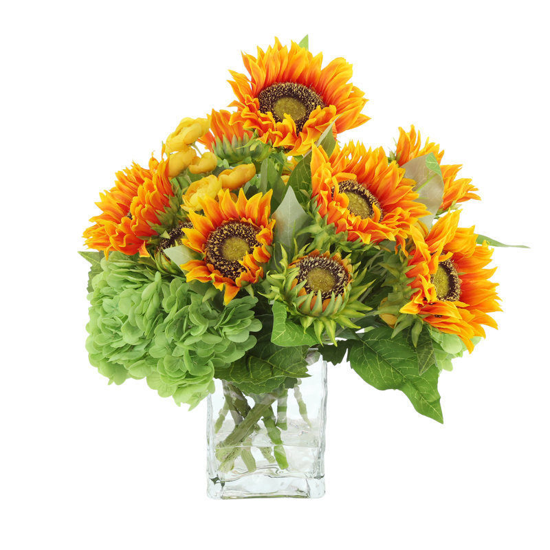 Sunflower Fall Arrangement in a Glass Ripple Vase